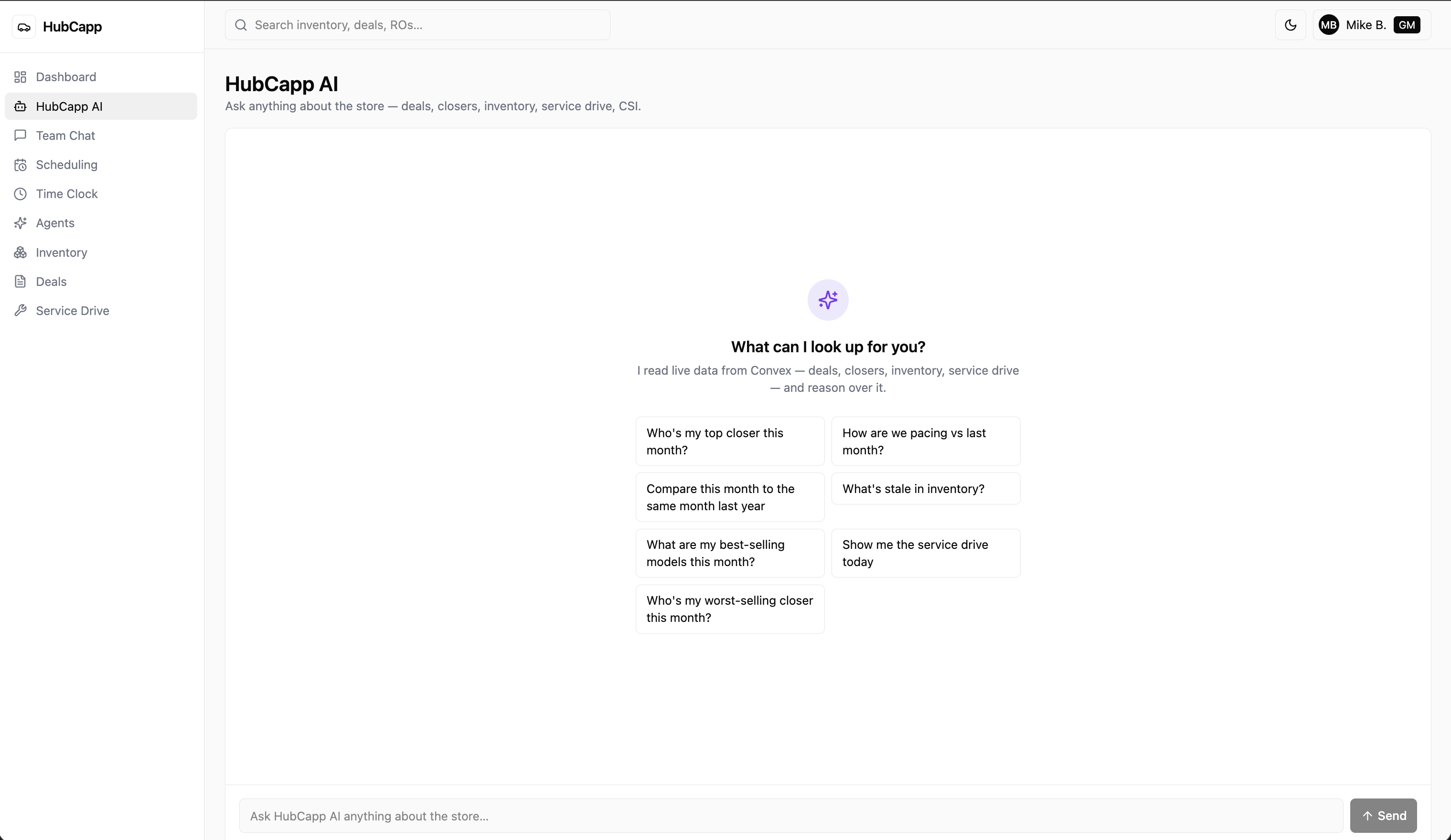 Platform AI. Natural-language query interface for live store data